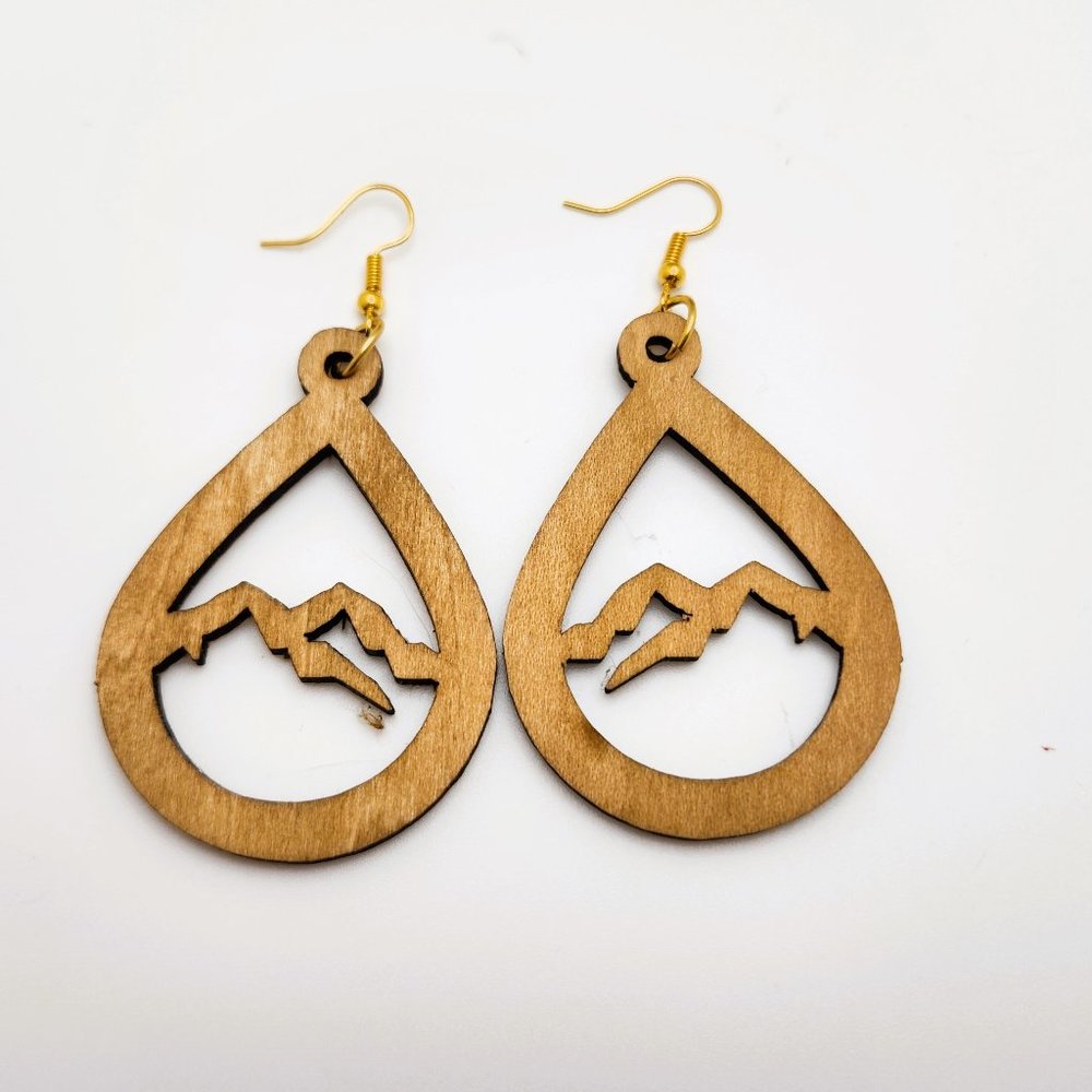 2/$30 SALE Wooden Teardrop Mountain Earrings - Handmade & Lightweight